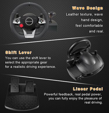 Ігрове кермо DuLingKer з педалями та перемиканням передач, 270° для PC/PS4/Switch/PS3/Xbox One/Xbox 360/Android TV, кермо для перегонів з вібрацією, зворотним зв'язком