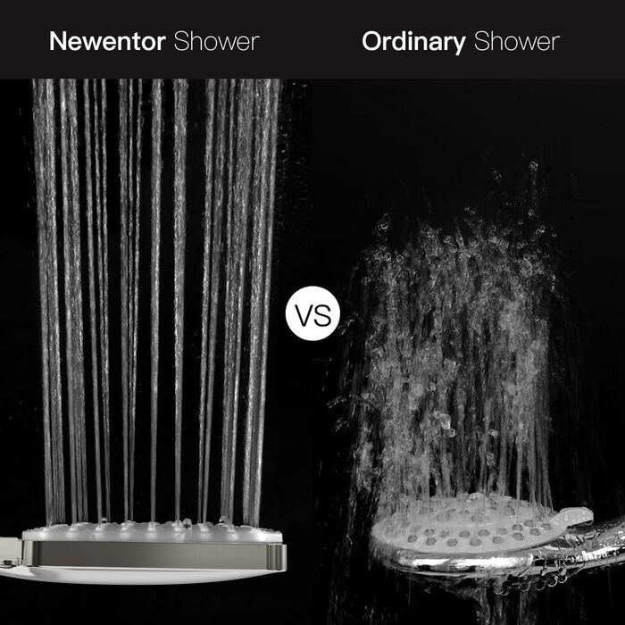 Душова лійка Newentor зі шлангом 1,5 м, високий тиск, 6 режимів, срібна (з золотим душовим краном)