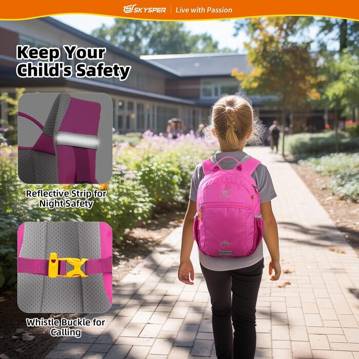 Дитячий рюкзак SKYSPER 10L для хлопчиків та дівчаток, рожевий, з нагрудним ременем