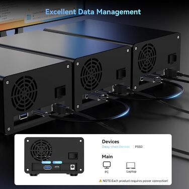 Корпус для жорстких дисків 10Gbps Dual Bay з алюмінію та вентилятором для 2.5/3.5 SATA HDD/SSD з USB A/C 3.2, Hot Swappable, Daisy Chain, DAS (без RAID/NAS)