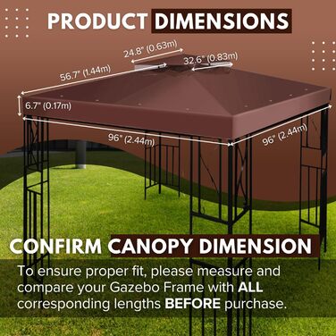 20.3 x 20.3 cm Gazebo Replacement Canopy Cover, Waterproof Cover for Outdoor Gazebo, Double-Tiered, UV30, Awning Cover, Garden, Terrace, Courtyard Tent (brown)