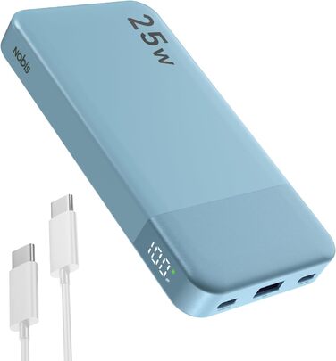 Power Bank NOBIS 10000mAh з цифровою індикацією, 25W, USB-C, блакитний