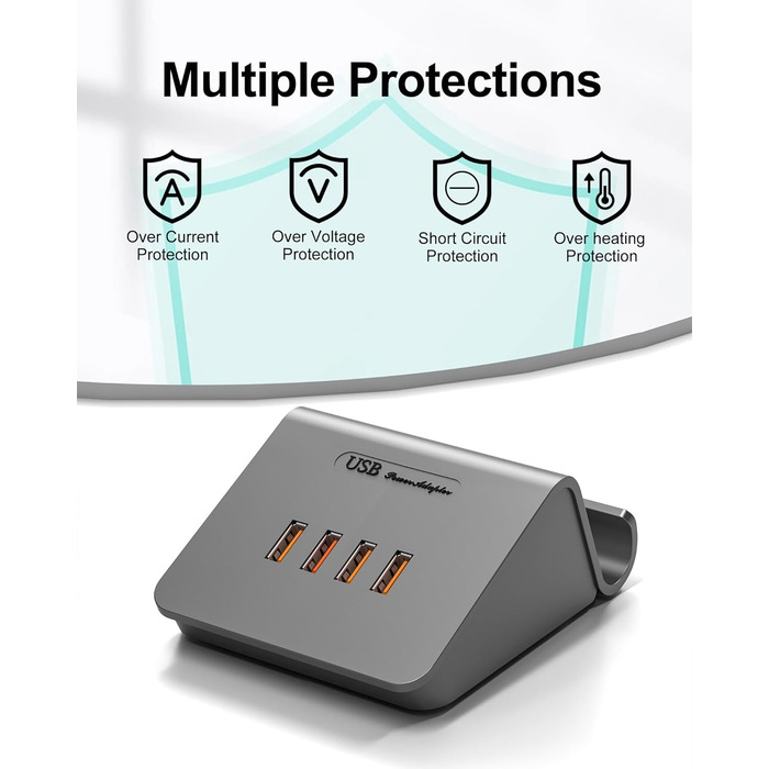 Багатопортова USB зарядка POANES 25W: 4 порти для iPhone, Samsung, LG, Huawei та інших пристроїв (Чорний/Сірий)