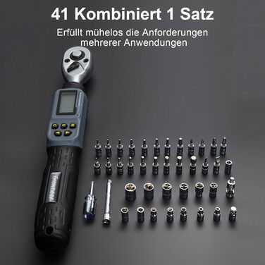 Цифровий шуруповерт з моментом обертання GROWNEER, 2.66-53.1 In-lbs/ 1/4'' Drive, 1.5-30 Nm, з індикатором крутного моменту, звуковим сигналом та LED-дисплеєм, 27 в 1