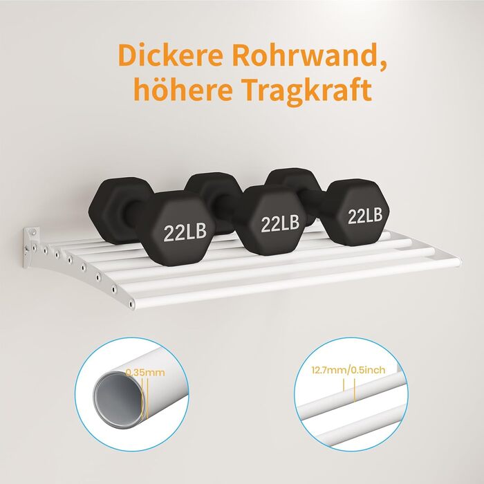 Настінна сушилка для білизни Innotic, розкладний вологостійкий сушильник для одягу з 8 стійок, великий, економний, для вулиці, ванної, балкону, білизни (білий, 60 см)