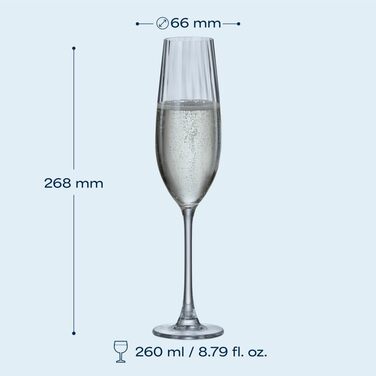 Кришталеві бокали Crystal Bohemia для шампанського - набір 6 шт, 260 мл, миючі в посудомийній машині, довговічні та стійкі до подряпин. Елегантні склянки з кришталю - ідеальний подарунок для любителів шампанського