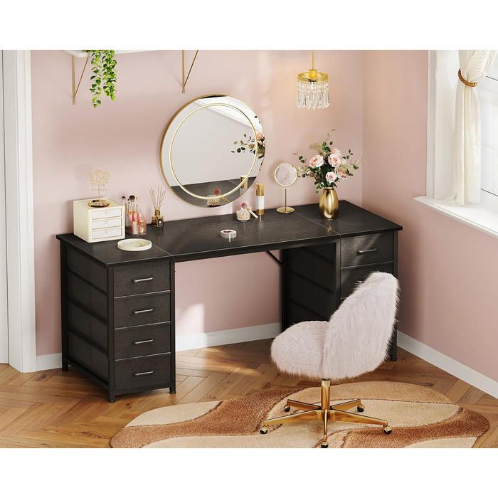 Комп'ютерний стіл Coleshome з 8 тканинними ящиками, 140x48 см, чорний | Стіл для офісу, дому, навчання