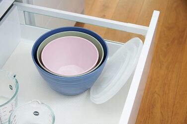 Emsa Prep&Bake 3-Piece Plastic Mixing Bowl Set, 1.7 + 2.75 + 4.15 L with Preserving Lid, Non-Slip Base, Perfect Stability While Mixing, Dishwasher Safe, Stackable Bowl Set K325S3