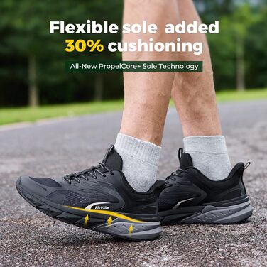 Чоловічі кросівки для ходьби FitVille з широкою колодкою, бігові, спортивні, зручні, з амортизацією, для широкої стопи, білі/сірі (46 EU, чорні)