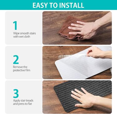Килимок на сходи ToStair, 76x20 см (15 шт.) Антиковзка підкладка для сходів, захист для дерев'яних ступенів, килимки для дому для дітей, літніх людей та собак, чорний