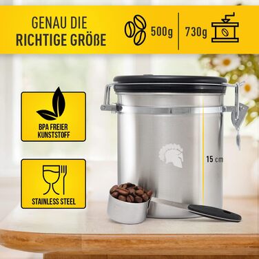 BaristaSoul Barista Legends® Контейнер для кави 500г з нержавіючої сталі - герметичний, з вічним календарем