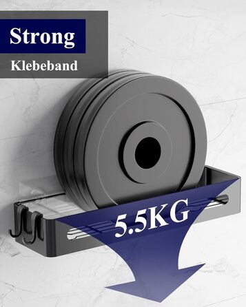 Настінна поличка для душу без свердління Kitsure, 2 шт., чорна, 33.5 x 12.0 x 5.5 см