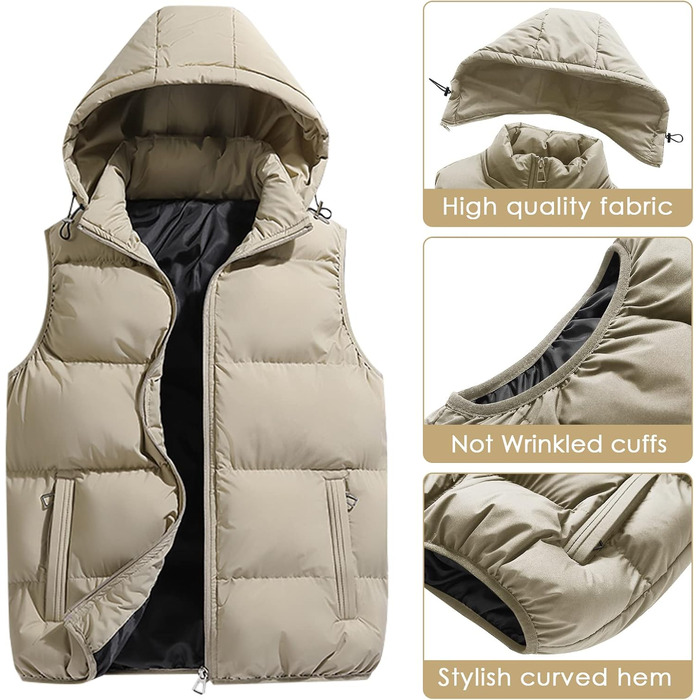 Чоловіча жилетка SeaUr з пухом, водонепроникна, легка, з капюшоном та кишенями, зелена (S, Хакі)