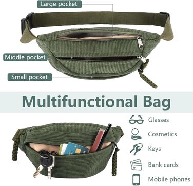 Жіноча сумка через плече, поясна сумка, сумка кросбоді з корду, стильна та практична нагрудна сумка, сумка на пояс, для спорту, подорожей, зеленого кольору