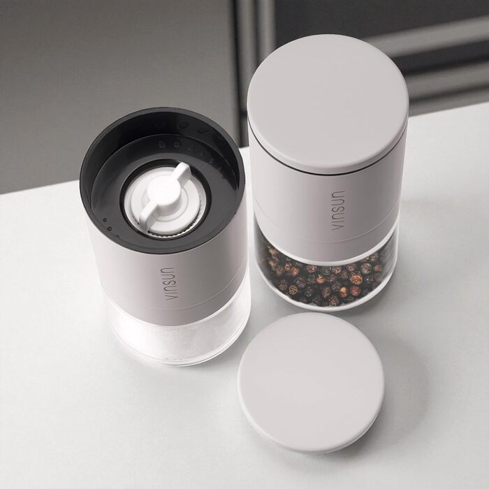 Набір з 2 мельниць для солі та перцю Vinsun - керамічний жорно, ручне регулювання, нержавіюча сталь, бежевий