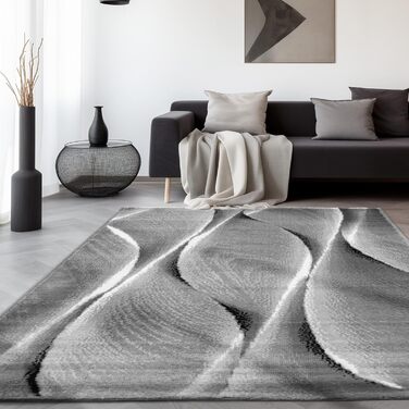 Килим для вітальні, спальні, їдальні, коридору, кухні. Сучасний килим з геометричним малюнком, короткий ворс, легкий у догляді. Чорний, 140 x 200 см