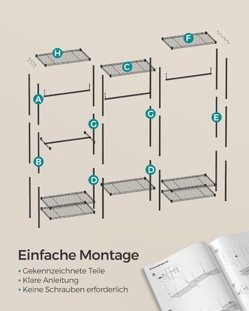 SONGMICS Clothes Rack, Open Wardrobe, Metal Coat Rack, Coat Stand with Adjustable Shelves and Clothes Rails, Hooks, High Load Capacity, Detachable, Cloud White LGR431W01 (Ink Black)