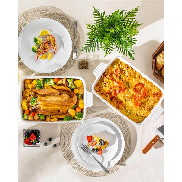 Керамічна форма для запікання MALACASA Bake.Bake 39,6 см, 4,2 л, біла, для лазаньї, тірамісу, запіканок, прямокутна, на 4-6 осіб