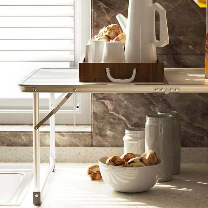 Складний алюмінієвий стіл для пікніка, саду, кемпінгу 120x60x70 см (білий) - регульована висота, легкий, для вечірок та грилю