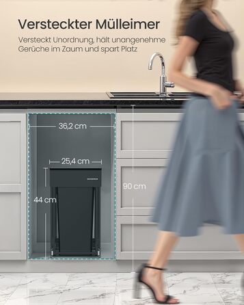 Відро для сміття SONGMICS 2 x 15 л з роздільними відсіками для нижньої шафи, сталевий каркас, ABS-кришка, чорний колір, LTB950B01