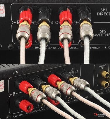 Бананові роз'єми Nakamichi FanLock Excel-Serie, 24K позолочені BFA коннектори для акустичних кабелів 10-18 AWG, 4 мм, для Hi-Fi стерео та домашнього кінотеатру, 4 шт (2 пари)