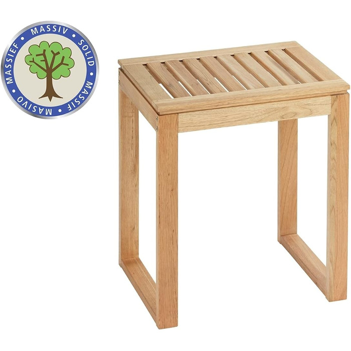 WENKO Stool Norway, warm accented square bathroom stool, high-quality living room stool with clear lacquer seal, natural, solid walnut wood, Scandinavian design, 40 x 46 x 30 cm, Natural