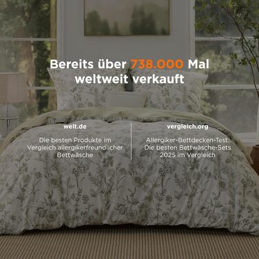 Комплект постільної білизни BEDSURE 200x200 см, 3 предмети (підковдра та 2 наволочки 80x80 см), бавовна, двосторонній дизайн з рослинним принтом, шалфейно-зелений, OEKO-TEX