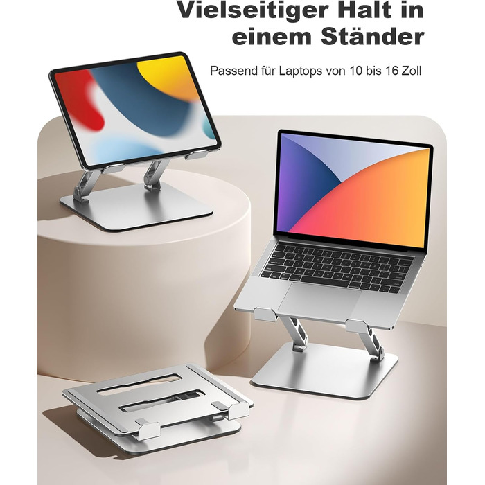 Підставка для ноутбука Babacom з охолодженням, регульована по висоті, ергономічна, складна, для MacBook Air/Pro (10-16 дюймів)