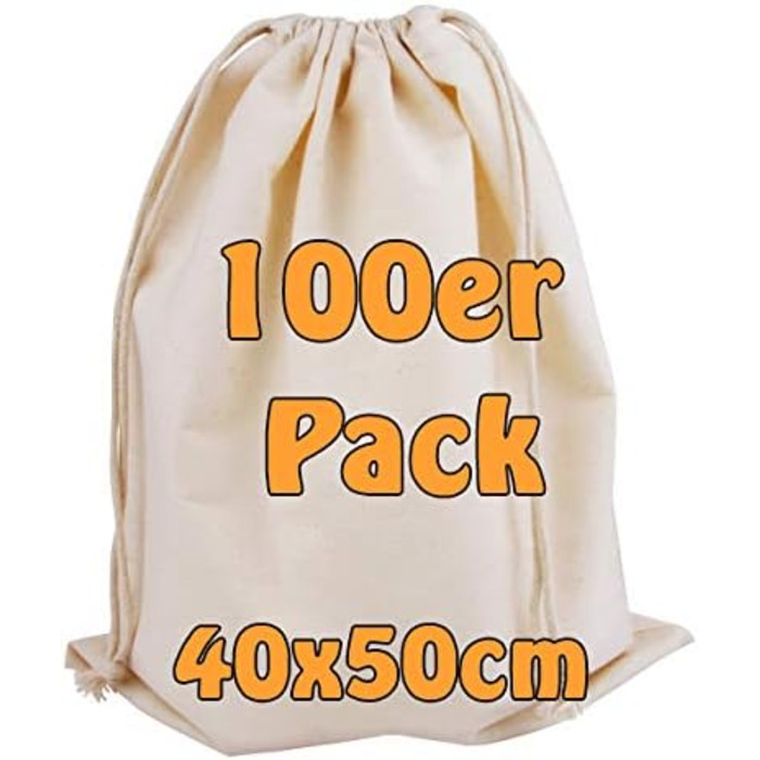 Large cotton tote bag - 40x50 cm | Sustainable drawstring bag for storage, customization & as a gym bag | Zero Waste solution (one size)