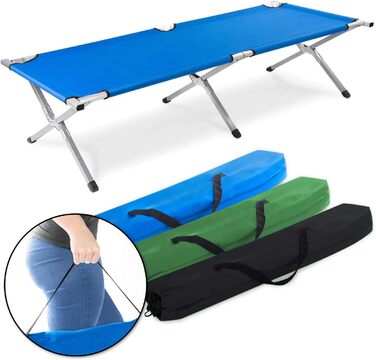 GOODS+GADGETS Folding Army Field Bed - Aluminum - Folding Camping Bed & Guest Bed Blue