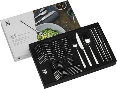 WMF Alteo Stainless Steel Cutlery Set, 6 Person, 30-Piece, Monobloc Knives, Cromargan Stainless Steel Satin Finish, Dishwasher-Safe Cutlery Set