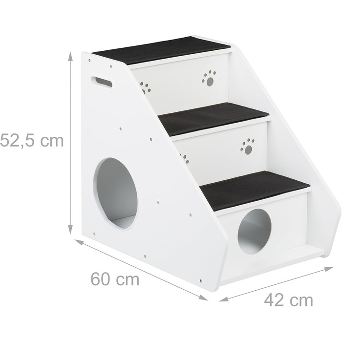 Сходинки для собак та котів Relaxdays, 3 сходинки, HBT 52,5x42x60 см, білий/чорний