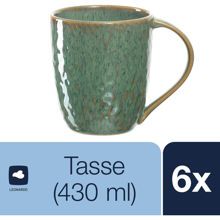 Керамичні чашки Leonardo Matera, 6 шт., сірі, 430 мл, для кави та чаю, миє в посудомийній машині, підходять для мікрохвильової печі