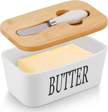 Large butter dish with lid and knife, European size, porcelain butter container, butter box for butter, nuts, cheese, 650 ml