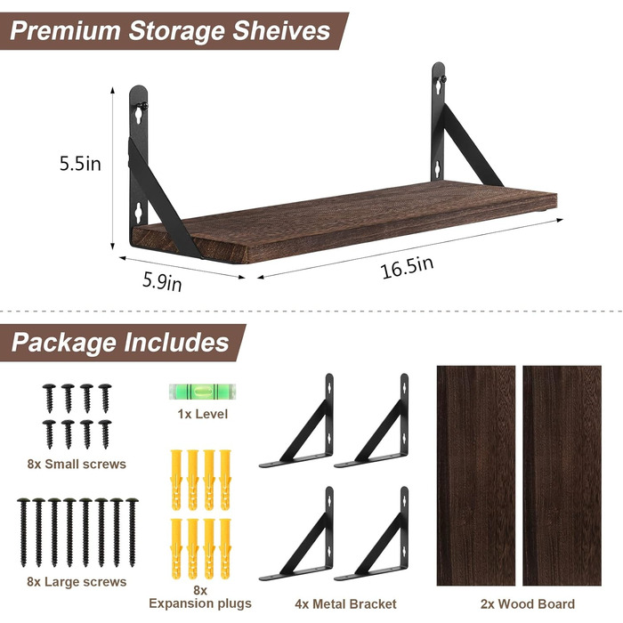 Настінна полиця з дерева, 2 шт. в наборі, рустикальний стиль, з кріпленням для рушників, світло-коричневий колір, для спальні, вітальні, ванної кімнати, кухні, офісу