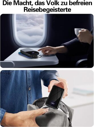 Power Bank 26800mAh з швидкою зарядкою 22.5W USB-C PD3.0 та QC4.0, LED дисплеєм, сірий колір. Сумісний з iPhone, Galaxy. Для подорожей та кемпінгу