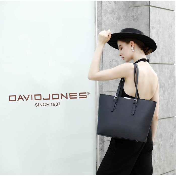 Сумка-шопер David Jones для жінок, чорна, PU шкіра, A4, для ноутбука, офіс, навчання, подорожі, повсякденна