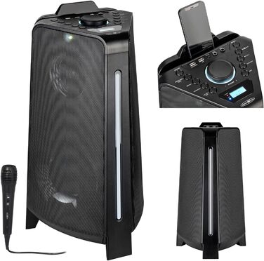 Reflexion PS09BT Bluetooth портативна акустика для вечірок, DJ, караоке, 500 Вт, радіо UKW-PLL, світлодіодний ефект, мікрофон, вбудований акумулятор, чорний (PS100BT (800W))