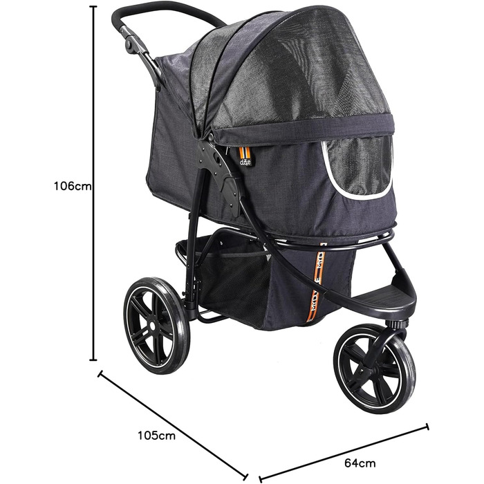 COOPER Складаний собачий візок до 32 кг | Регульована висота ручки, кошик для покупок | М'які ручки, світловідбиваючий дизайн | Ідеальний для транспортування тварин – Чорний