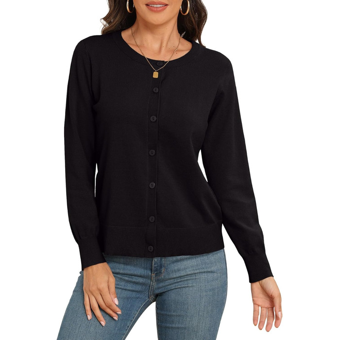 Чоловічий легкий кардиган PrinStory з круглою горловиною, чорний (L)