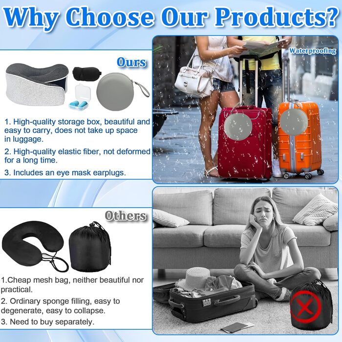 Подушка для шиї в літак, 360°, подушка для подорожей з піною з пам'яті, подушка-вушка для дорослих, комплект - ергономічна, з коробкою для зберігання, маска для сну та навушниками (сіра)