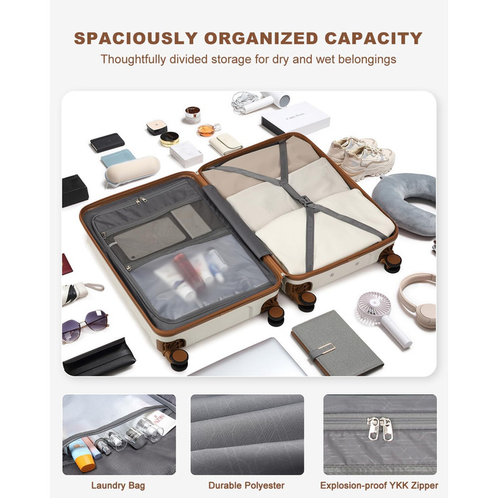 Набір валіз Sea Choice 5 в 1 з ABS-пластику: Trolley, велика місткість, 4 колеса, TSA-замок, 1 сумка, 1 косметичка, колір: Matcha Grün