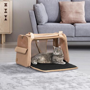 Переносна сумка-переноска для котів та собак Petsfit, розкладний дизайн, з м'яким килимком, 47L x 30B x 30H см (Хакі)