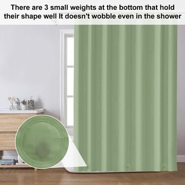 Завіса для душу 180x180 см, водонепроникна, антигрибкова, з кільцями (зелена)