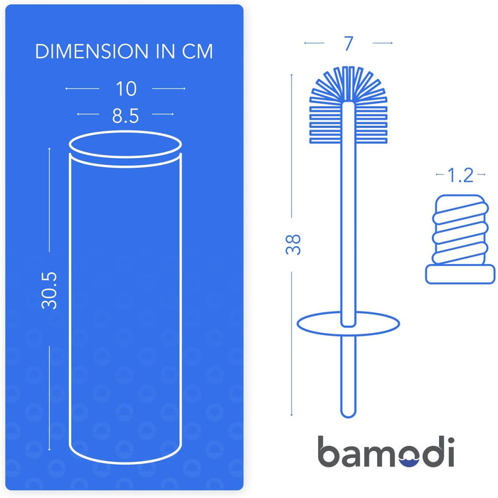 Щітка для унітазу Bamodi з підставкою - щітка для унітазу з довгою ручкою та жорсткою щетиною для ретельного та легкого прибирання - ідеальна для ванної кімнати та гостьового туалету (Матовий сірий, 1)