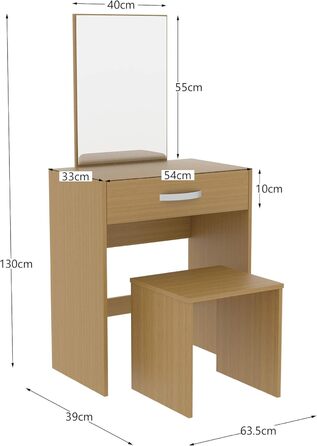 Туалетний столик Vida Designs Isla з дзеркалом і пуфом, 1 шухляда, для макіяжу, косметики, зберігання, спальня, дерево сосна, 130x39x63,5 см