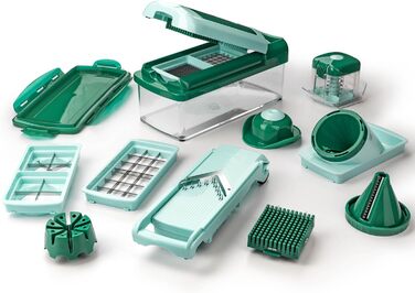 Genius Nicer Dicer Fusion Smart Julienne Slicer | 16-Piece Vegetable Chopper & Slicer Set | Mint Green