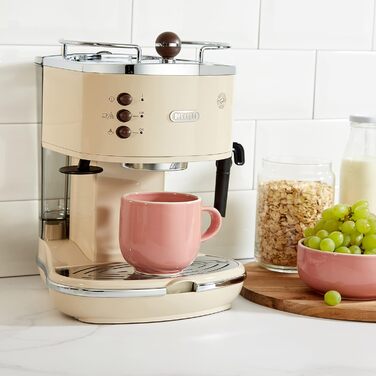 Кавомашина еспресо De'Longhi Icona Vintage ECOV 311.BG – ретро дизайн, ручний капучинатор, для кави та ESE Pads, об'єм 1,4 л, бежевий колір