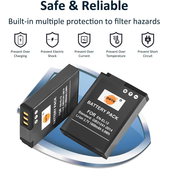 Акумулятор EN-EL12 (1600mAh, 3.7V) та зарядний пристрій сумісний з Nikon Coolpix P340, S800c, S1000pj, S1100pj, S1200pj, S6150, S6200, S6300, S9100, S9200, S9300, S9400, S9500, S9600, AW100, AW110s, AW120s