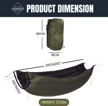 Onewind Hammock Underquilt, Full Length Underquilt with Insulation for Hammock Camping, 4 Seasons, Hiking, Backpacking, and Travel. Lightweight and Portable (Od Grün, 7° to 15° 210cm*130cm)